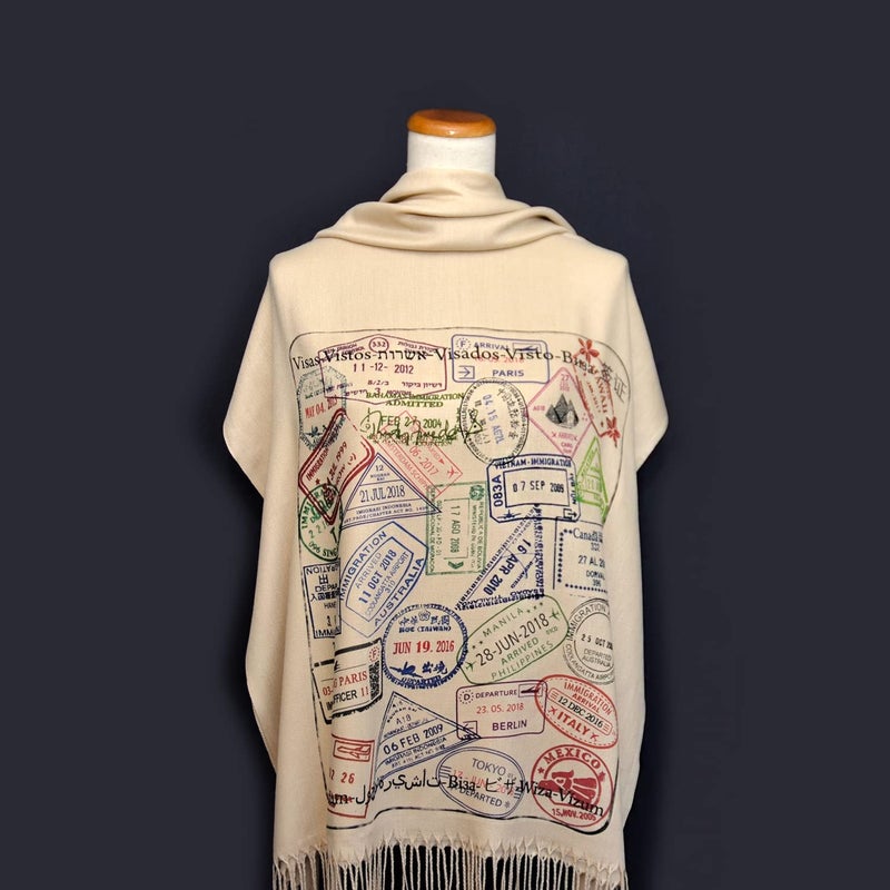 Universal Zone Traveler scarf, Scarf with passport stamps, Flight attendant gift, Travel Agent gift - Image 4